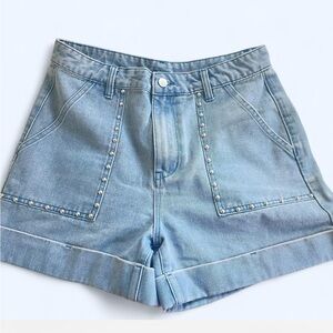 Cider Light Blue Studded Jean Shorts
